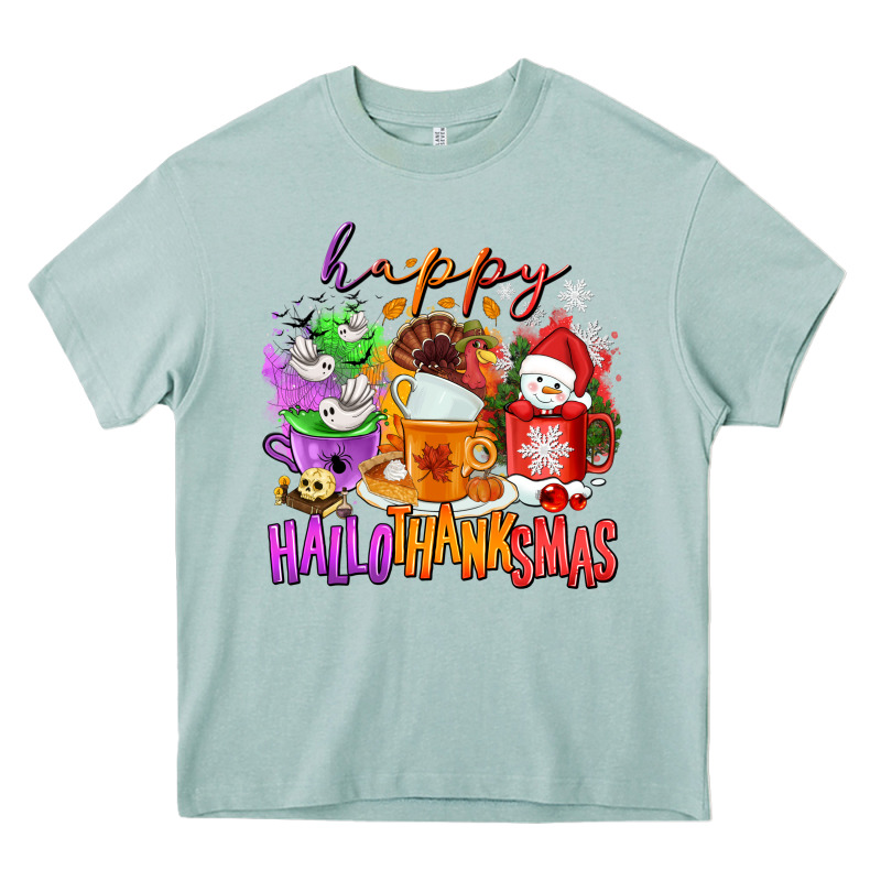 Happy Hallothanksmas Coffee Cups Heavy Core Tee by NancyCooperArtShop | Teevron