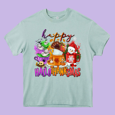 Happy Hallothanksmas Coffee Cups Heavy Core Tee Designed By Nancycooperartshop