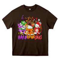 Chocolate Brown Happy Hallothanksmas coffee cups Heavy Core Tee - NancyCooperArtShop
