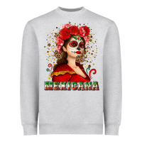 Heather Grey Sugar skull girl with Mexicana Heavyweight Sweatshirt - NancyCooperArtShop