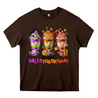 Chocolate Brown Happy Hallothanksmas coffee cups Heavy Core Tee - NancyCooperArtShop