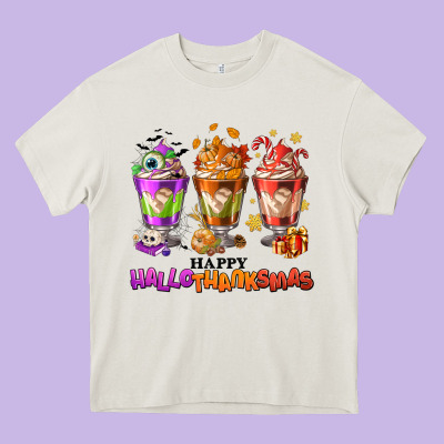 Happy Hallothanksmas Coffee Cups Heavy Core Tee Designed By Nancycooperartshop