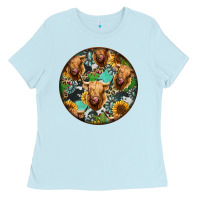 Baby Blue Highland Cow Pattern Ladies Tee - Jasminsmagicworld