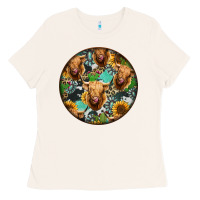 Bone Highland Cow Pattern Ladies Tee - Jasminsmagicworld
