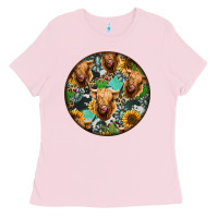 Bubblegum Pink Highland Cow Pattern Ladies Tee - Jasminsmagicworld