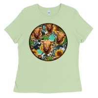 Matcha Highland Cow Pattern Ladies Tee - Jasminsmagicworld