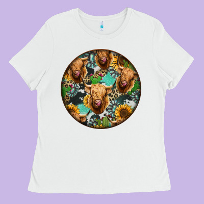Highland Cow Pattern Ladies Tee Designed By Jasminsmagicworld