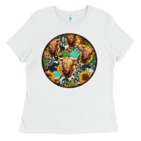 White Highland Cow Pattern Ladies Tee - Jasminsmagicworld