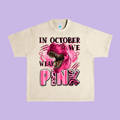 In October We Wear Pink Dinosaur Urban Heavy Tee Designed By Lillyallendesigns