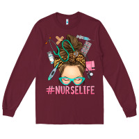 Burgundy messy bun nurse life Long Sleeve Tee - RanaPortraitStore