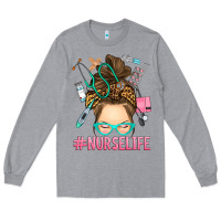 Heather Grey messy bun nurse life Long Sleeve Tee - RanaPortraitStore