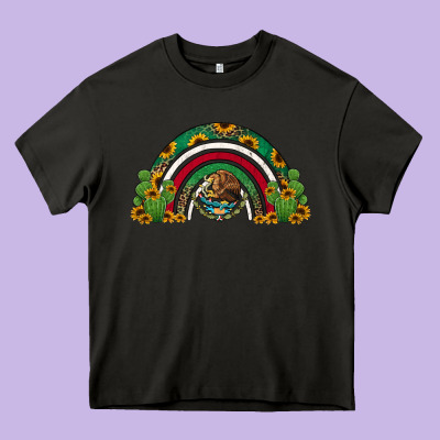 Mexican Flag Cactus And Sunflowers Rainbow Heavy Core Tee Designed By Jasminsmagicworld