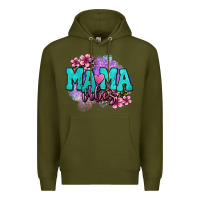 Army Green mama vibes floral Premium Hoodie - OliviaCreatesArt