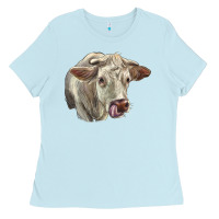 Baby Blue Charolais Cattle Face Ladies Tee - LillyAllenDesigns