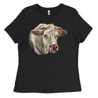 Black Charolais Cattle Face Ladies Tee - LillyAllenDesigns