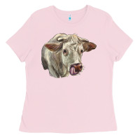Bubblegum Pink Charolais Cattle Face Ladies Tee - LillyAllenDesigns