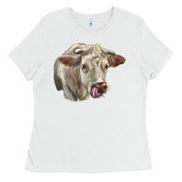 White Charolais Cattle Face Ladies Tee - LillyAllenDesigns