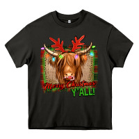Asphalt merry christmas y'all highland cow Heavy Core Tee - Jasminsmagicworld