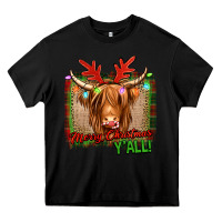 Black merry christmas y'all highland cow Heavy Core Tee - Jasminsmagicworld