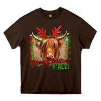 Chocolate Brown merry christmas y'all highland cow Heavy Core Tee - Jasminsmagicworld