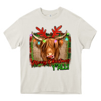 Cream merry christmas y'all highland cow Heavy Core Tee - Jasminsmagicworld