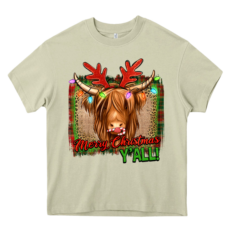 Merry Christmas Y'all Highland Cow Heavy Core Tee by Jasminsmagicworld | Teevron