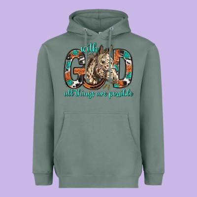 With God All Things Are Possible With Horse Bbs Heavyweight Hoodie Designed By Bundleandbundleshop