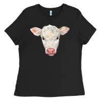 Black charolais calf face Ladies Tee - LillyAllenDesigns