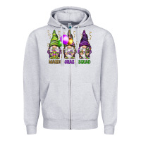 Heather Grey Mardi Gras squad with gnomies Zipper Hoodie - HowdyJamesFarm