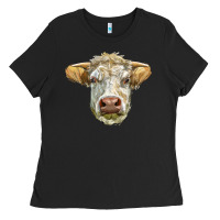 Black Charolais bull face Ladies Tee - LillyAllenDesigns
