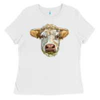 White Charolais bull face Ladies Tee - LillyAllenDesigns