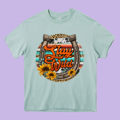 Stay Wild Horseshoe Heavy Core Tee Designed By Jasminsmagicworld