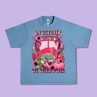 In October We Wear Pink Halloween School Bus Urban Heavy Tee Designed By Lillyallendesigns