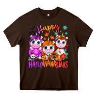 Chocolate Brown Happy Hallothanksmas unicorns Heavy Core Tee - NancyCooperArtShop