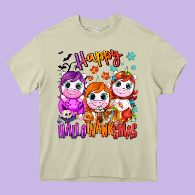 Happy Hallothanksmas Unicorns Heavy Core Tee Designed By Nancycooperartshop