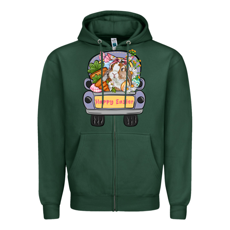 Happy Easter Bunny Truck Easter Day Zipper Hoodie by CowGirlArtShop | Teevron