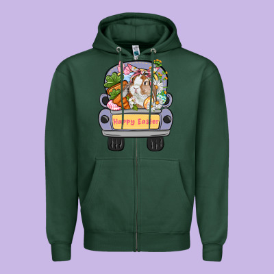 Happy Easter Bunny Truck Easter Day Zipper Hoodie Designed By Cowgirlartshop