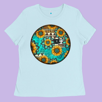 Round Western Pattern Ladies Tee Designed By Jasminsmagicworld
