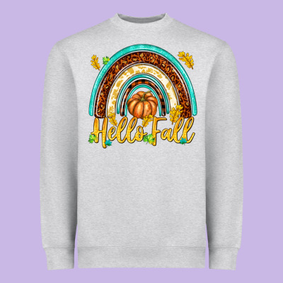 Hello Fall With Rainbow Heavyweight Sweatshirt Designed By Texasbilliewilder