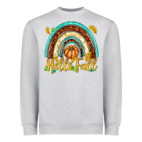 Heather Grey Hello Fall with Rainbow Heavyweight Sweatshirt - texasbilliewilder