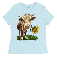 Baby Blue hereford heifer with sunflower Ladies Tee - LillyAllenDesigns