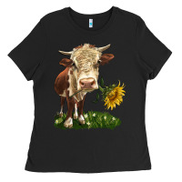 Black hereford heifer with sunflower Ladies Tee - LillyAllenDesigns