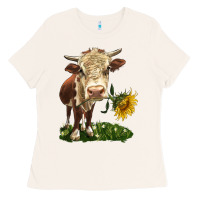 Bone hereford heifer with sunflower Ladies Tee - LillyAllenDesigns