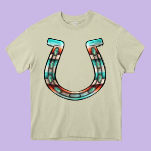 Serape Turquoise Horseshoe Heavy Core Tee Designed By Jasminsmagicworld