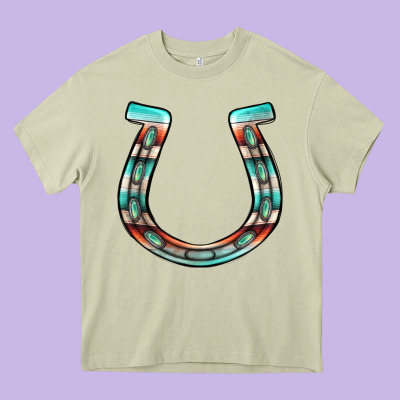 Serape Turquoise Horseshoe Heavy Core Tee Designed By Jasminsmagicworld