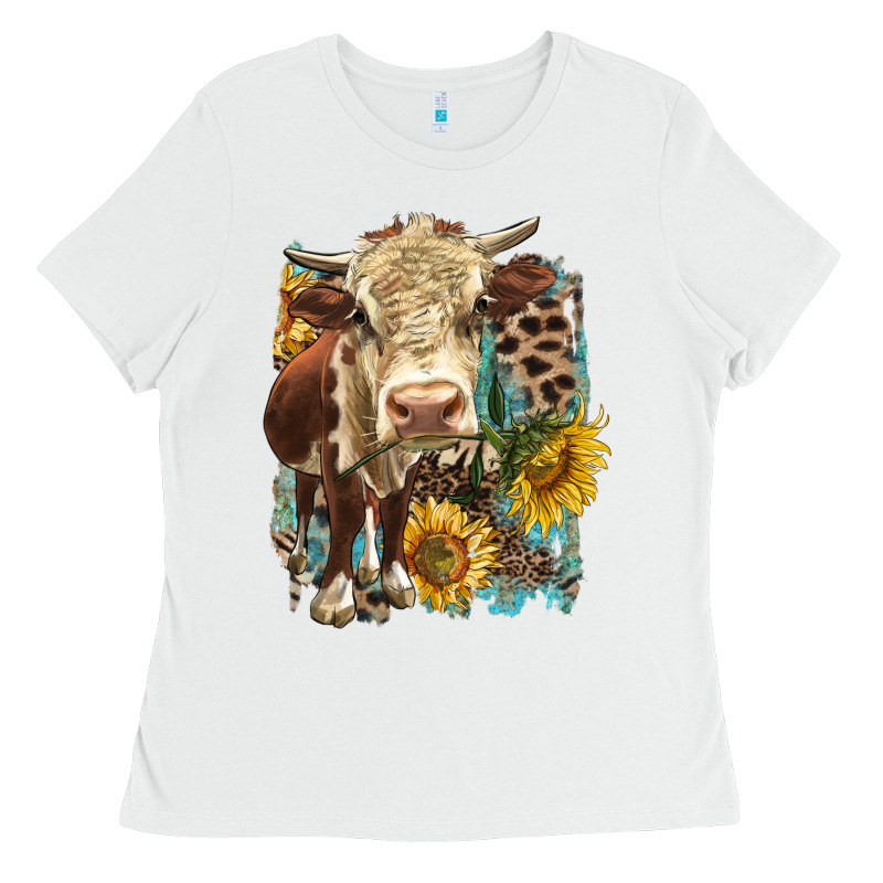 Hereford Heifer With Sunflower And Leopard Ladies Tee by LillyAllenDesigns | Teevron