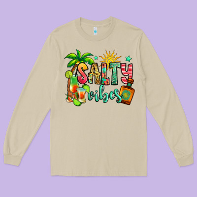 Salty Vibes Tequila Summer Long Sleeve Tee Designed By Jasminsmagicworld