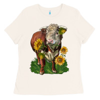 Bone hereford bull with sunflowers Ladies Tee - LillyAllenDesigns