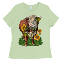 Matcha hereford bull with sunflowers Ladies Tee - LillyAllenDesigns