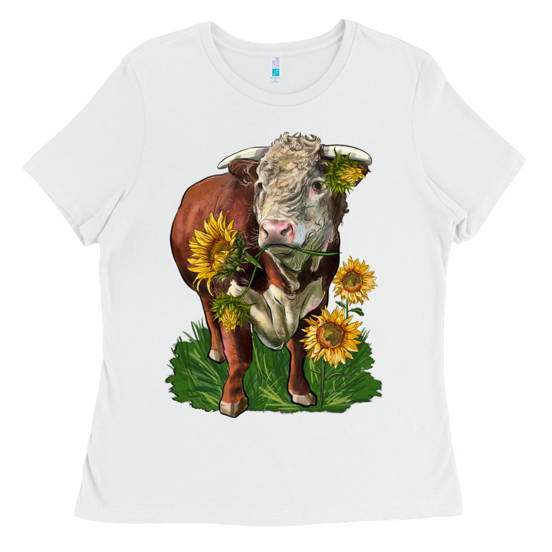 Hereford Bull With Sunflowers Ladies Tee by LillyAllenDesigns | Teevron